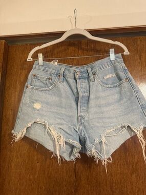 Levi's Light Blue Distressed Denim Shorts